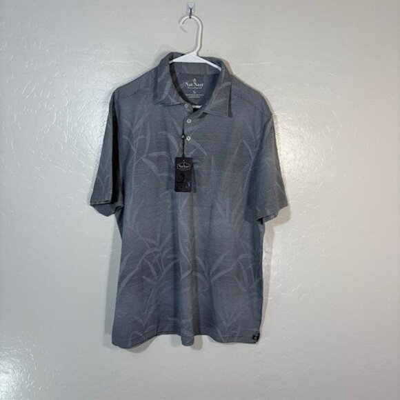 Nat Nast Polo Shirt Mens Extra Large Grey Palm Print Performance Cotton Blend - Picture 1 of 9